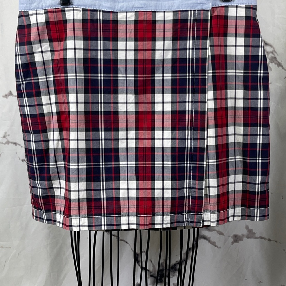 Tommy Hilfiger Vintage Plaid Skort Mini Pencil Faux Wrap Zip Close Shorts Cotton